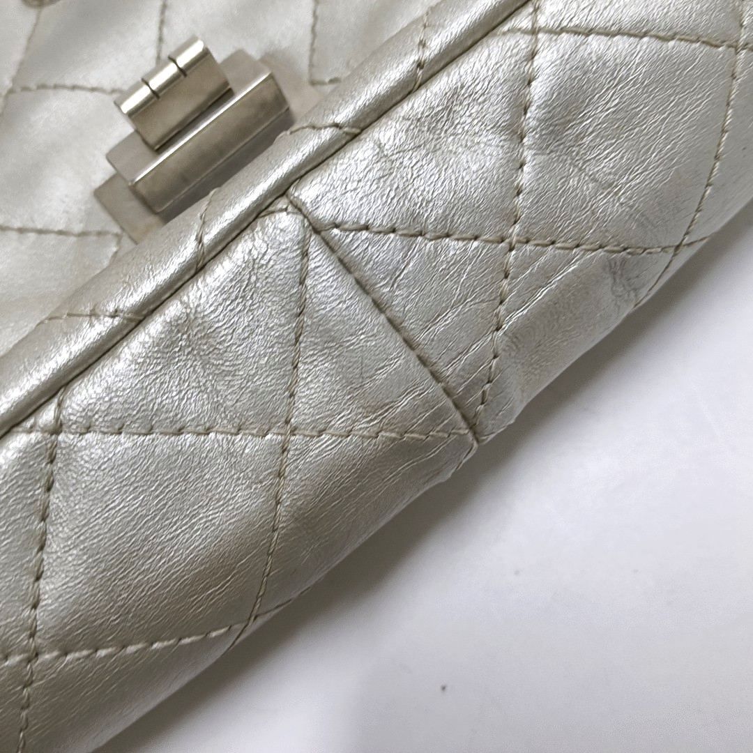 CHANEL 2.55 Silver Sheepskin Quilted Crossbody Shoulder Bag Silver Hardware 12 Flap-(SKU)-941216566