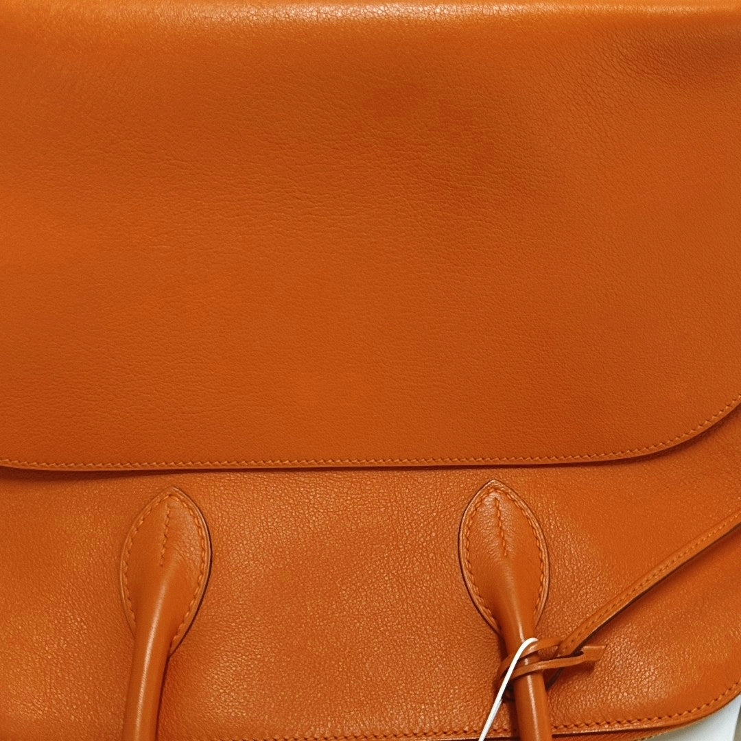 HERMÈS Bolide 31 Hermes Orange Evercolor Leather Bowling Bag Handbag Silver Hardware 🄺-(SKU)-968974398