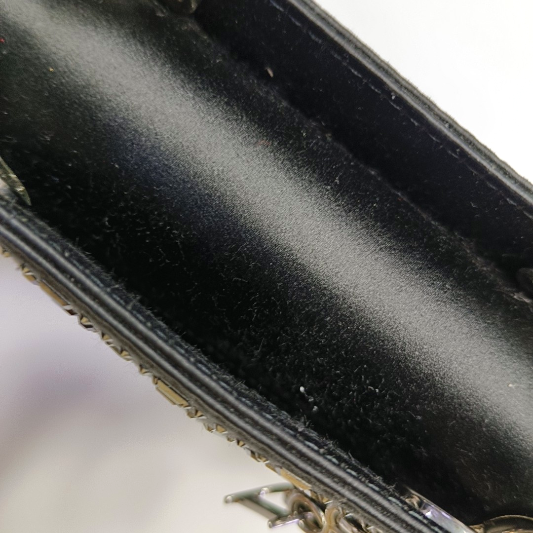 DIOR Lady Dior Mini Black Satin Cannage Quilted Three-Panel Hobo Bag Handbag Crossbody Bag Silver Hardware Removable Shoulder Strap-(SKU)-962820040