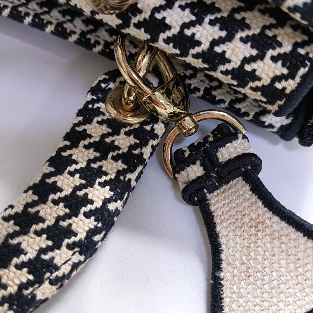 DIOR Lady D-Lite Medium Black Canvas Monogram Embossed Tweed Lady Dior Bag with Detachable Strap-(SKU)-943402222