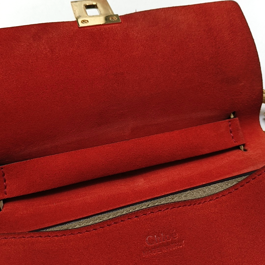 Chloé Drew Medium size Red Leather Piggy Bag Crossbody Single Shoulder Bag Golden hardware-(SKU)-950713854