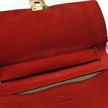 Chloé Drew Medium size Red Leather Piggy Bag Crossbody Single Shoulder Bag Golden hardware-(SKU)-950713854