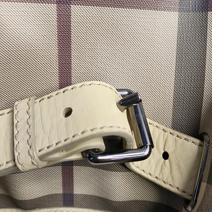BURBERRY Smoked Check Medium size Light Gray Coated Canvas Shoulder Bag Tote Ruthenium color hardware Removable shoulder strap-(SKU)-951094751