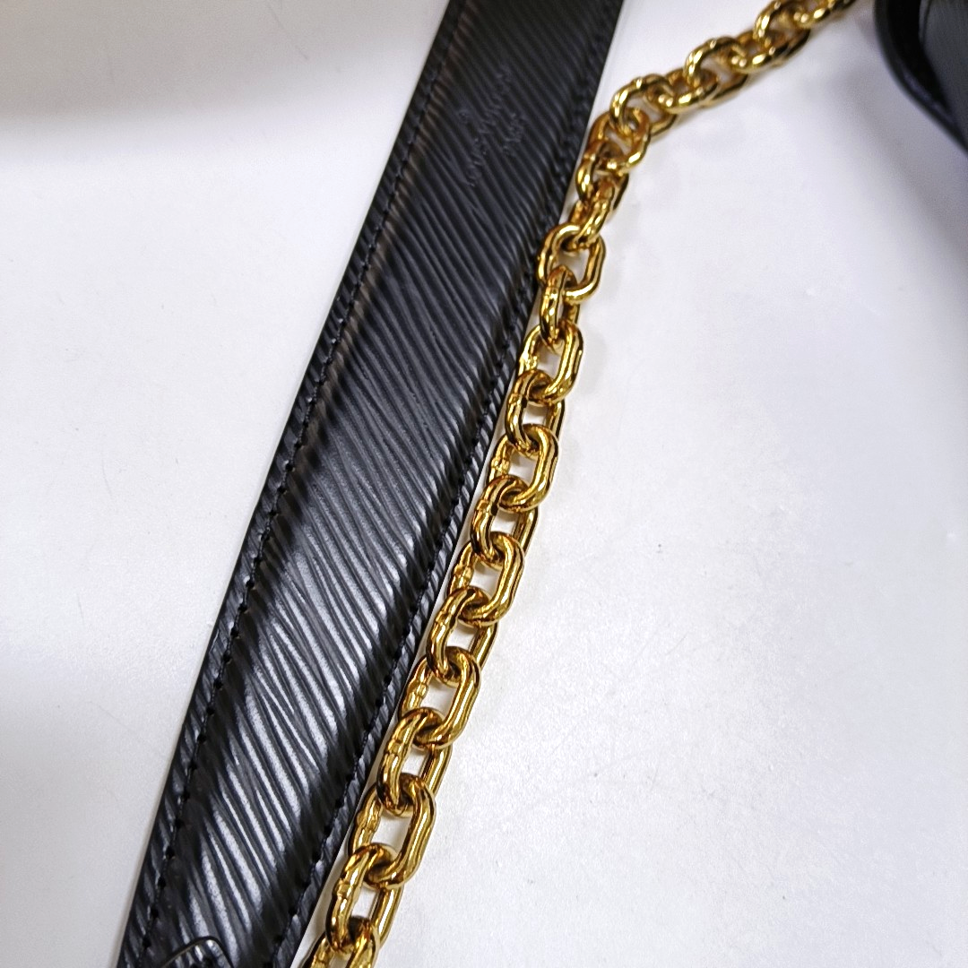 LOUIS VUITTON TWIST Medium size black EPI leather water wave crossbody bag single shoulder bag handbag golden hardware detachable shoulder strap accessories complete-(SKU)-961570654
