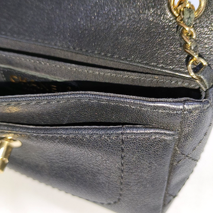 CHANEL NOW AND FOREVER Black Lamb Skin Quilted Crossbody, Shoulder Bag with Golden Hardware 27 Clasp-(SKU)-14471021