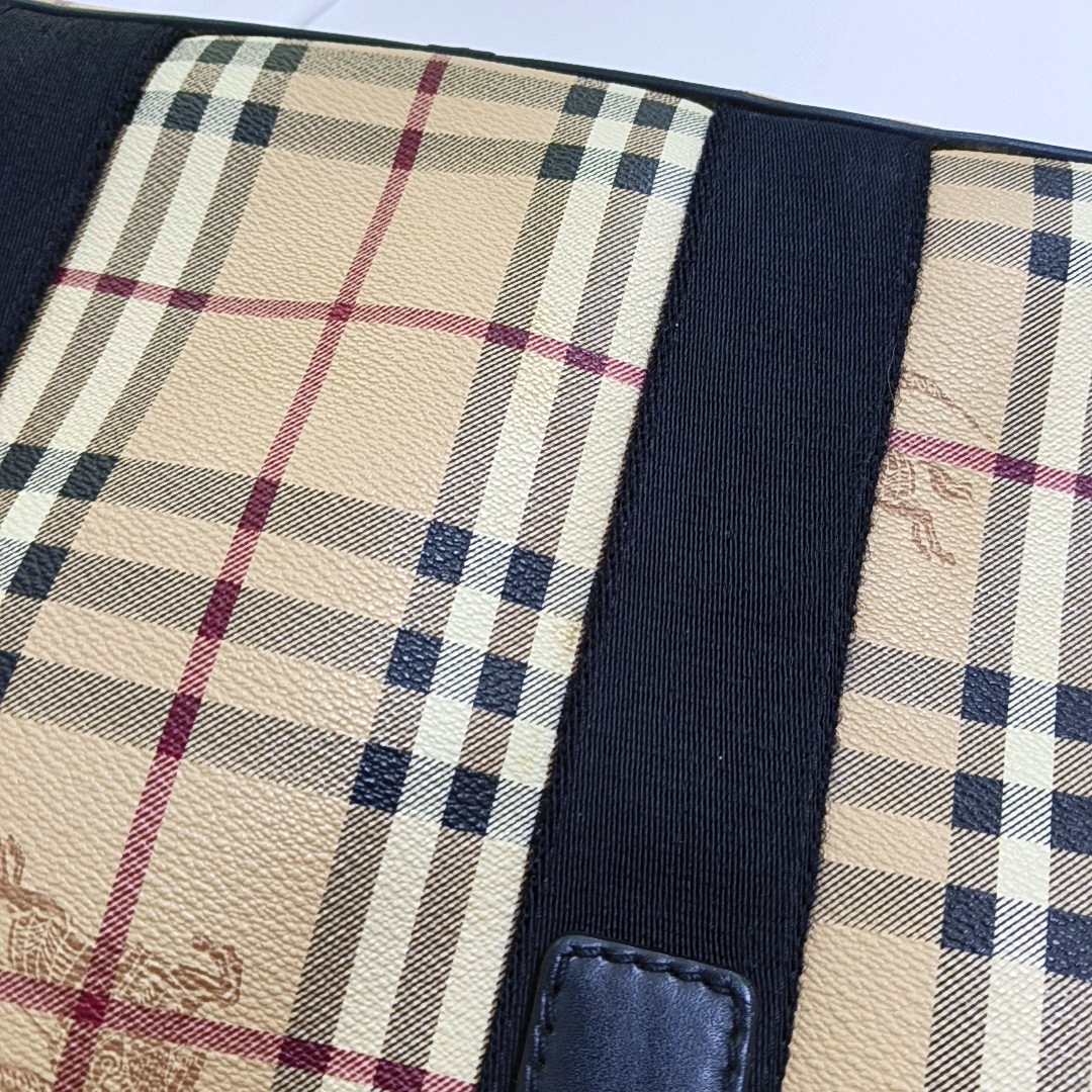 BURBERRY Multicolor Coated Canvas Battle Horse Plaid Handbag Black hardware-(SKU)-947581413