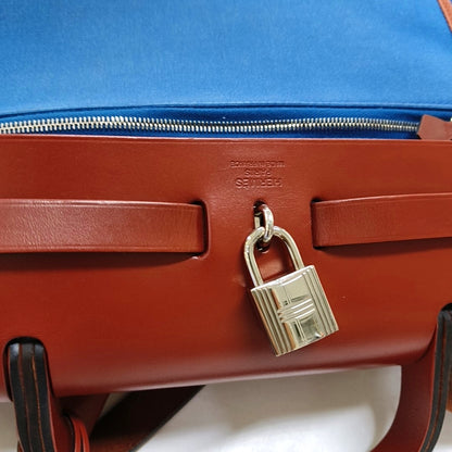 HERMÈS Herbag 31 Sea Blue Canvas Single Shoulder Bag Tote Bag Silver Hardware D Detachable Strap-(SKU)-969826701