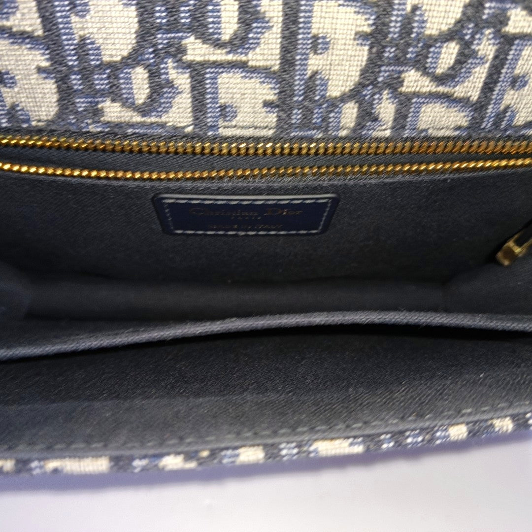 DIOR 30 Montaigne Blue Canvas Monogram Jacquard Shoulder Bag with Chain Strap, Gold Hardware, Removable Shoulder Strap-(SKU)-969782646