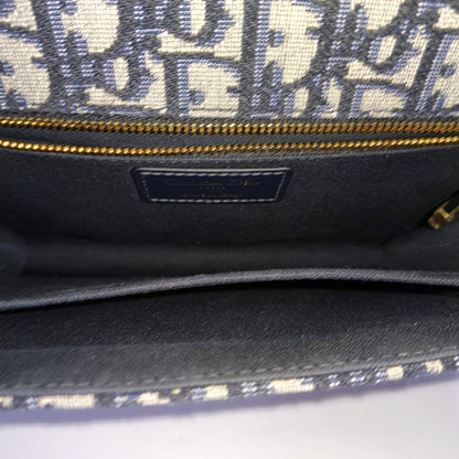 DIOR 30 Montaigne Blue Canvas Monogram Jacquard Shoulder Bag with Chain Strap, Gold Hardware, Removable Shoulder Strap-(SKU)-969782646
