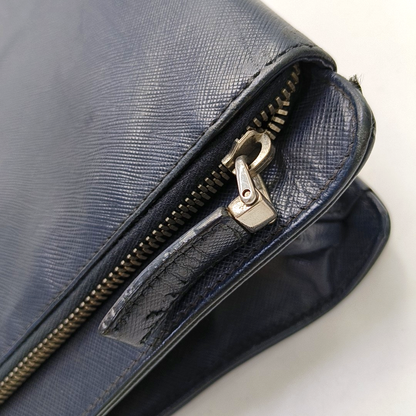 PRADA Dark Blue Leather Handbag Silver Hardware-(SKU)-954413734