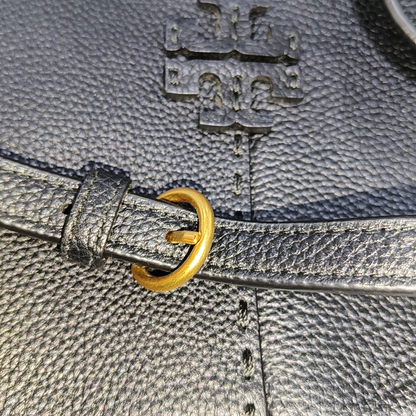 TORY BURCH Mcgraw Black Leather Fringe Crossbody Bag Single Shoulder Bag Tote Bag Golden hardware-(SKU)-931155501