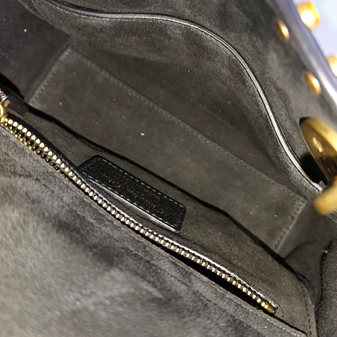 DIOR Lady Dior Mini Black Suede Leather Studded Fringe Crossbody Bag with Gold Hardware, Detachable Strap-(SKU)-961788599