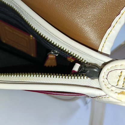 COACH SADDLE 23 Beige Leather Print Crossbody, Single Shoulder Bag Ruthenium color hardware Removable shoulder strap-(SKU)-944545101