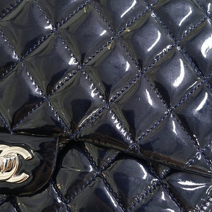 CHANEL CLASSIC FLAP Deep Blue Patent Leather Quilted Bag with Silver Hardware, 19-(SKU)-966563538