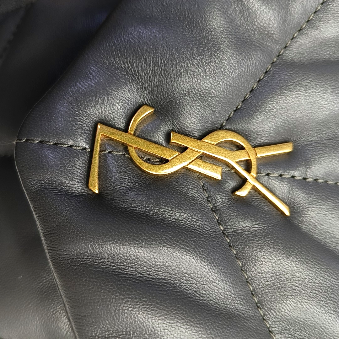 YSL PUFFER Mini Dark Gray Lamb Leather Quilted V Envelope Bag Single Shoulder Bag and Crossbody with Gold Hardware-(SKU)-955986894