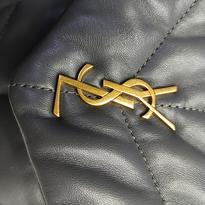 YSL PUFFER Mini Dark Gray Lamb Leather Quilted V Envelope Bag Single Shoulder Bag and Crossbody with Gold Hardware-(SKU)-955986894