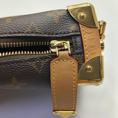 LOUIS VUITTON SIDE TRUNK Small Size Brown Coated Canvas Monogram Stud Soft Box Single Shoulder Bag Tote Bag Crossbody Bag with Detachable Straps-(SKU)-969906636