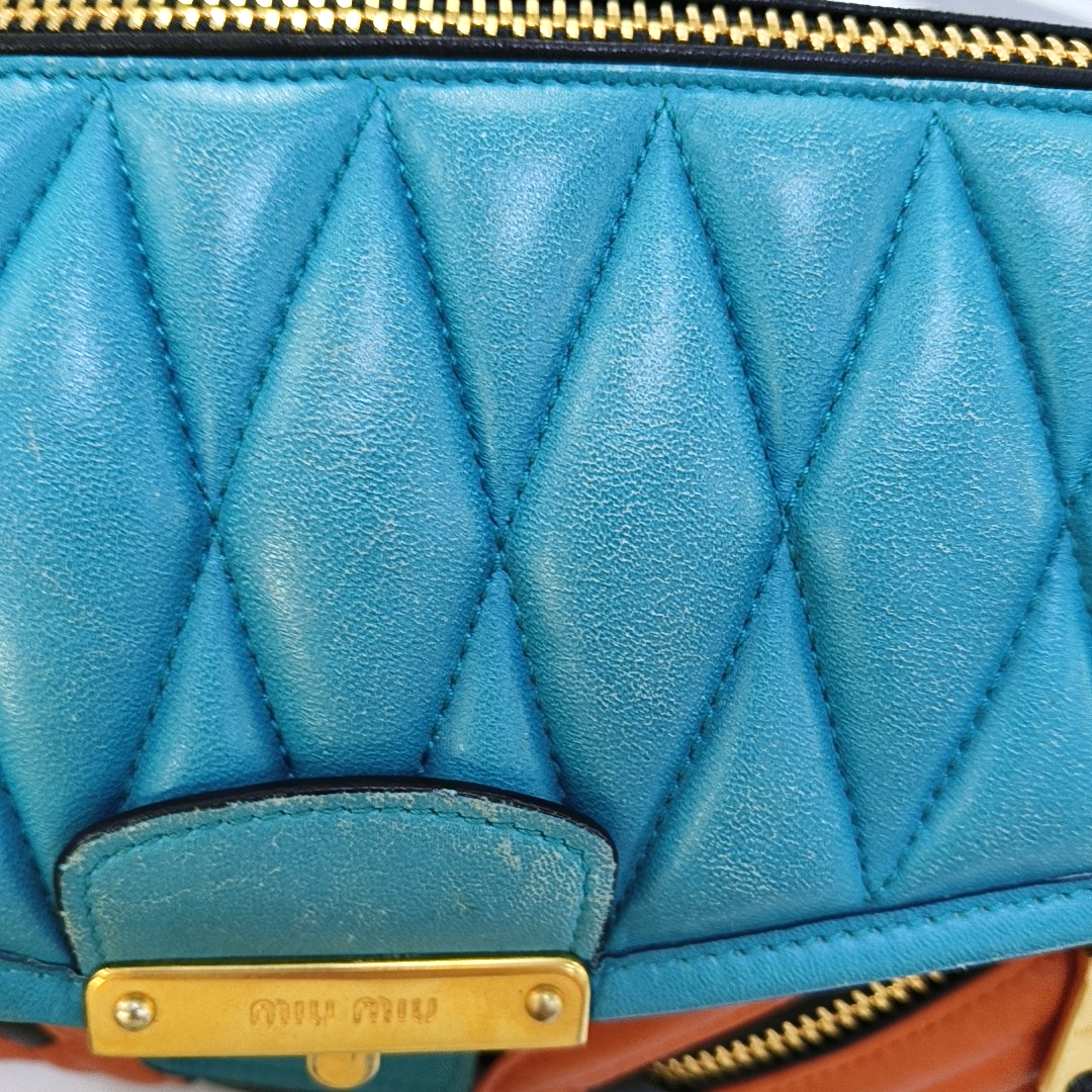 Miu Miu Teal Green Lamb Leather Quilted Shoulder and Crossbody Bag Golden hardware-(SKU)-960406389
