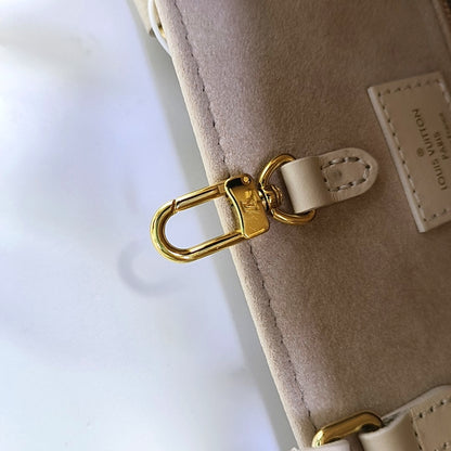 LOUIS VUITTON ONTHEGO Medium Beige Calfskin Monogram Embossed Jungle Bag Shoulder Bag Tote Bag Golden Hardware-(SKU)-969458373