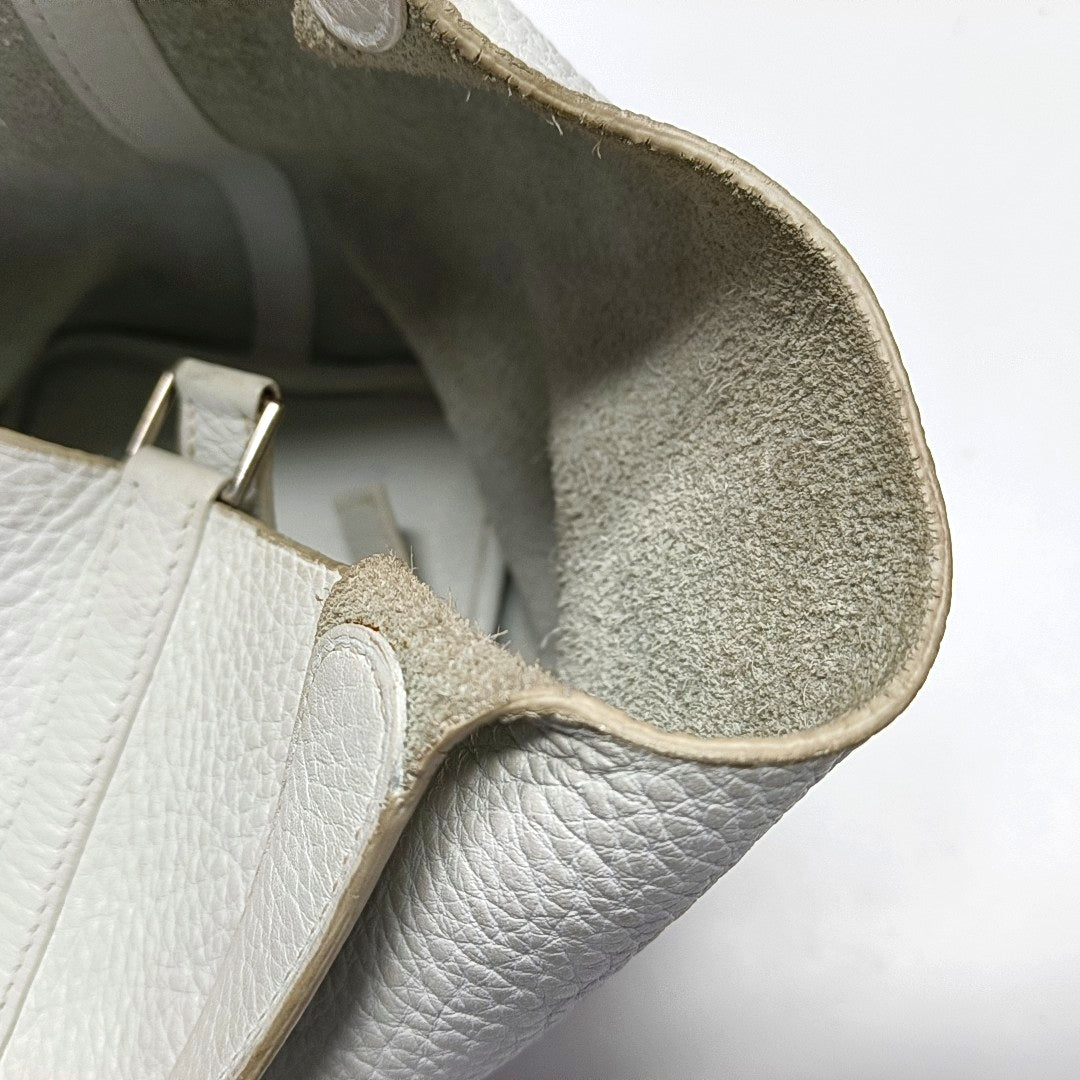 HERMÈS Picotin 18 White Clemence Leather Basket Handbag Silver Hardware 🄵 Engraving-(SKU)-971056955