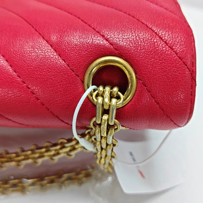 CHANEL 2.55 Small, red lamb skin, quilted V pattern, chain strap, gold hardware, size 23-(SKU)-971107723