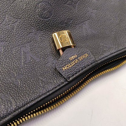 LOUIS VUITTON SAC PLAT Black Calfskin Monogram Embossed Crossbody Shoulder Bag with Golden Hardware, Pockets-(SKU)-961133790