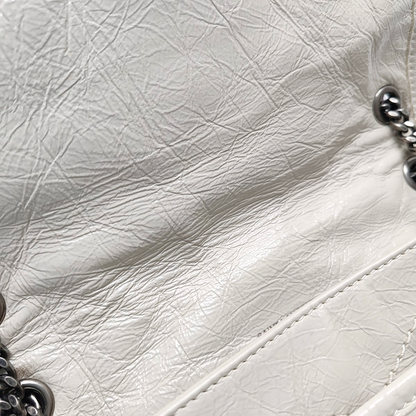 YSL NIKI Small White Calfskin Quilted V-Stripe Shoulder Bag and Crossbody with White Rhodium-Plated Hardware-(SKU)-953133079
