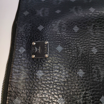 MCM ESSENTIAL Black coated canvas monogram handbag Silver Hardware-(SKU)-942090825