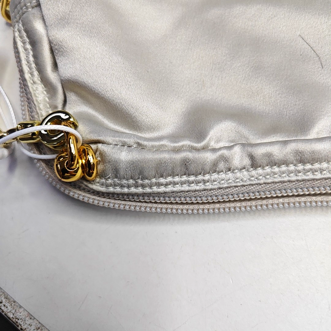 PRADA Silver Gray Satin Logo Single Shoulder Bag Golden hardware-(SKU)-958257769