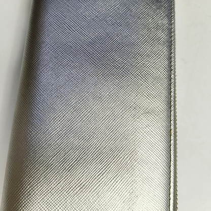 PRADA Silver Cowhide Crosshatch Pattern Wallet Silver Hardware-(SKU)-959593939