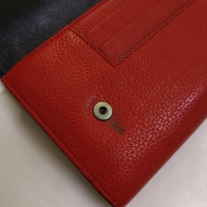 CELINE Red Leather Wallet Silver Hardware-(SKU)-959079307