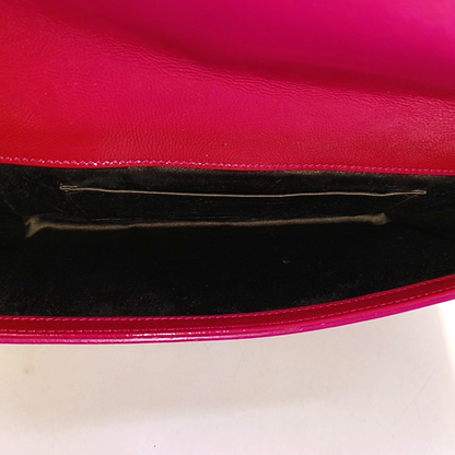 YSL BELLE JOUR Fuchsia Cowhide Pleated Handbag-(SKU)-959897973