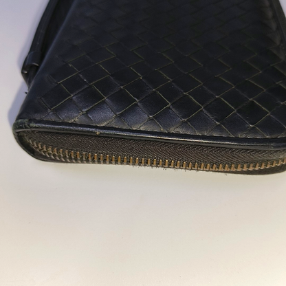 BOTTEGA VENETA Black Cowhide Woven Wallet Black hardware-(SKU)-932935096