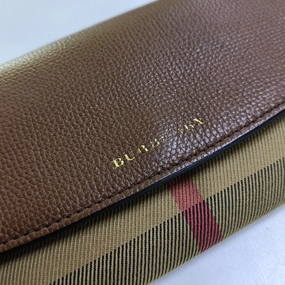 BURBERRY Brown Canvas Tartan Pattern Wallet Golden hardware-(SKU)-951700332