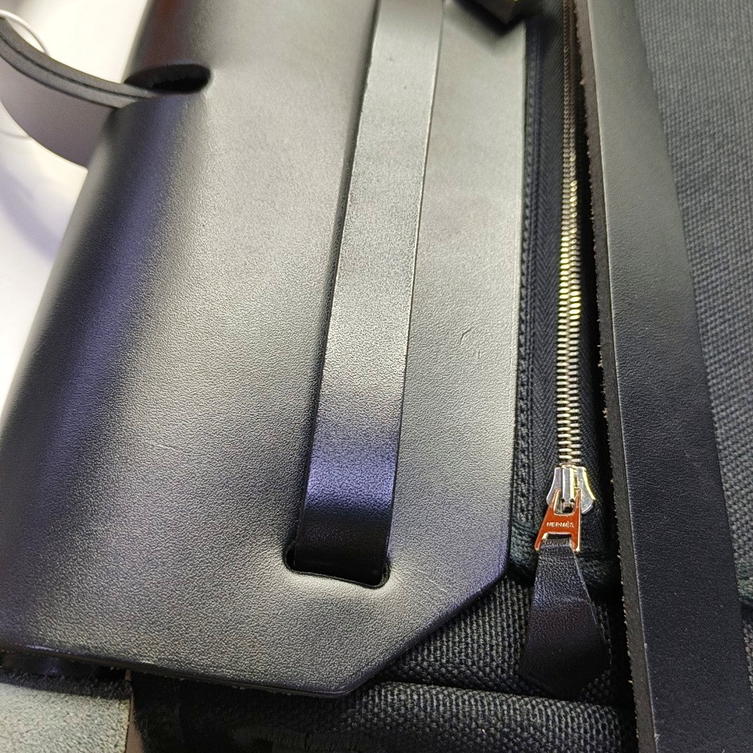 HERMÈS Herbag 35 black canvas shoulder bag silver hardware B detachable shoulder strap-(SKU)-968368535