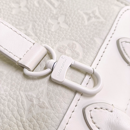 LOUIS VUITTON STEAMER Extra Small Size White Calfskin Monogram Embossed Crossbody Shoulder Bag Black Hardware Removable Shoulder Strap-(SKU)-961736730
