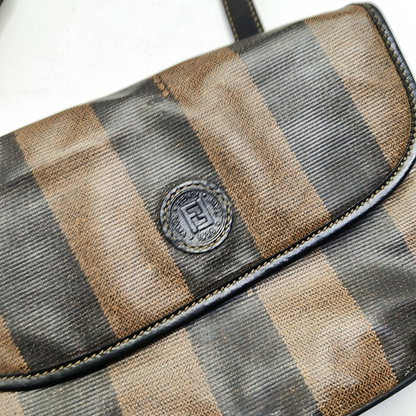 FENDI Pequin Brown Coated Canvas Relief Single Shoulder Bag Crossbody Bag Golden hardware-(SKU)-943935184