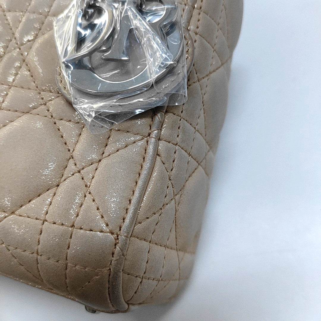 DIOR Lady Dior Mini Khaki Lamb Skin Cannage Quilted Hobo Shoulder Bag Handbag Crossbody Bag 18 Clasp Silver Hardware Removable Shoulder Strap-(SKU)-967132120