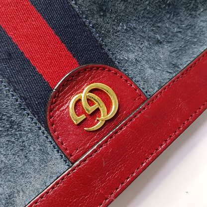 GUCCI Ophidia  Small size Dark Blue Suede Striped Strap Single Shoulder Tote Bag Golden hardware-(SKU)-951867642
