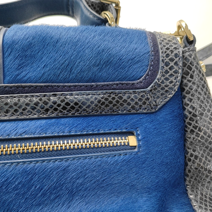 TORY BURCH 797 Blue cowhide snake-pattern crossbody bag/shoulder bag/handbag Golden hardware shoulder straps-(SKU)-942640908