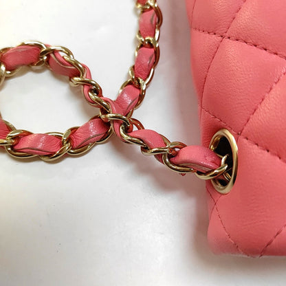 CHANEL CLASSIC FLAP Mini Pink Lamb Leather Quilted Chevron Large Mini Crossbody Shoulder Bag Golden Hardware-(SKU)-967849762