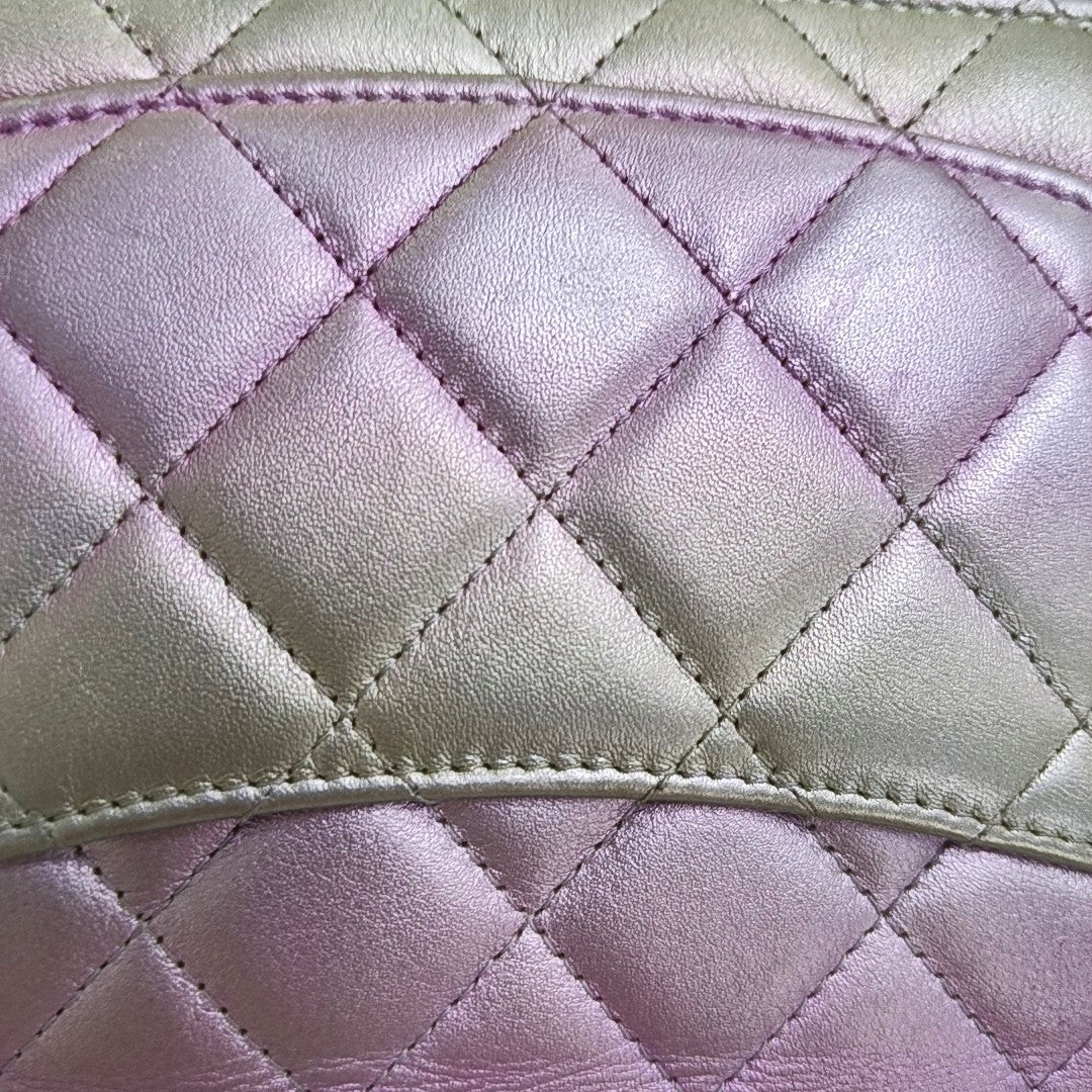 CHANEL WOC Iridescent Calfskin Quilted Shoulder Bag Crossbody Bag Silver Rainbow Metal Hardware-(SKU)-962424976