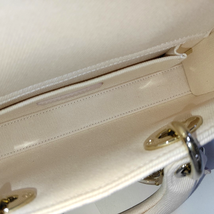 DIOR Lady D-Joy Light Pink Canvas Cannage Quilted Shoulder Bag Tote Crossbody Bag with Detachable Strap-(SKU)-962517480