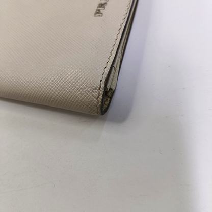 PRADA White Cowhide Crosshatch Card Case Silver Hardware-(SKU)-943649061
