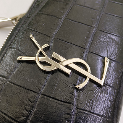 YSL KATE Black cowhide crocodile leather wallet Silver Hardware-(SKU)-958931869