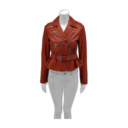 Alexander McQUEEN Mcode Autumn and Winter Tangerine Leather Women's Long Sleeve Short Other Jacket-(SKU)-929075000