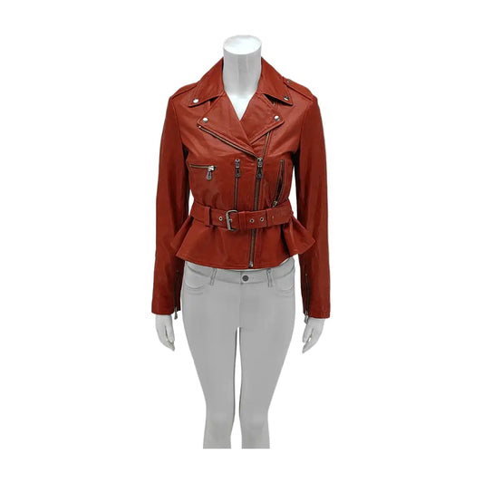 Alexander McQUEEN Mcode Autumn and Winter Tangerine Leather Women's Long Sleeve Short Other Jacket-(SKU)-929075000