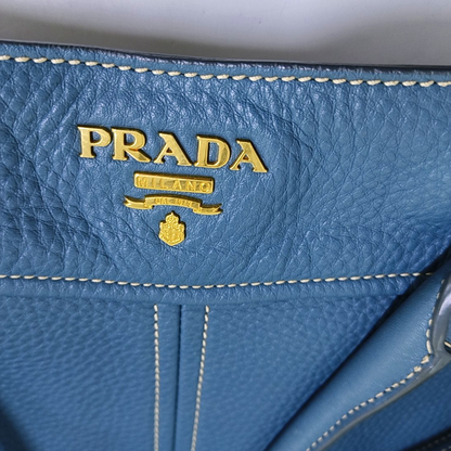 PRADA Tote bag Blue Cowhide Logo Shoulder Bag Handbag Golden hardware Removable shoulder strap-(SKU)-957689174