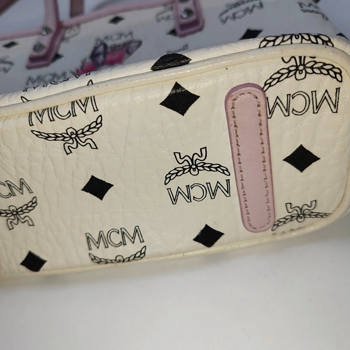 MCM ANYA mini White coated canvas old floral rabbit single shoulder bag Silver Hardware Removable shoulder strap-(SKU)-940066855