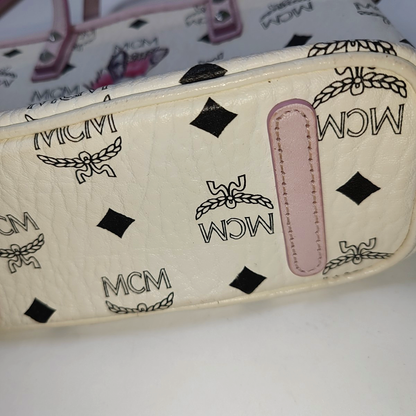 MCM ANYA mini White coated canvas old floral rabbit single shoulder bag Silver Hardware Removable shoulder strap-(SKU)-940066855